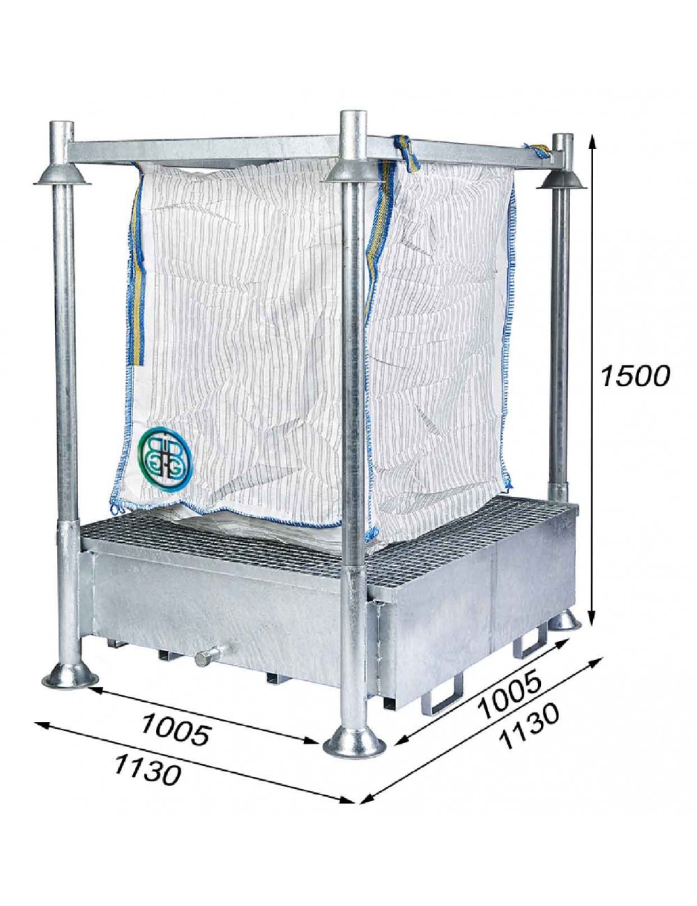 Rahmen Big-Bag-Halterung mit 440 Liter Auffangbehälter - 1005X1370X1500